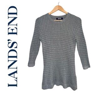 LANDS' END Gray 3/4 Sleeve Textured Sweater Basketweave Academia Classy Women M